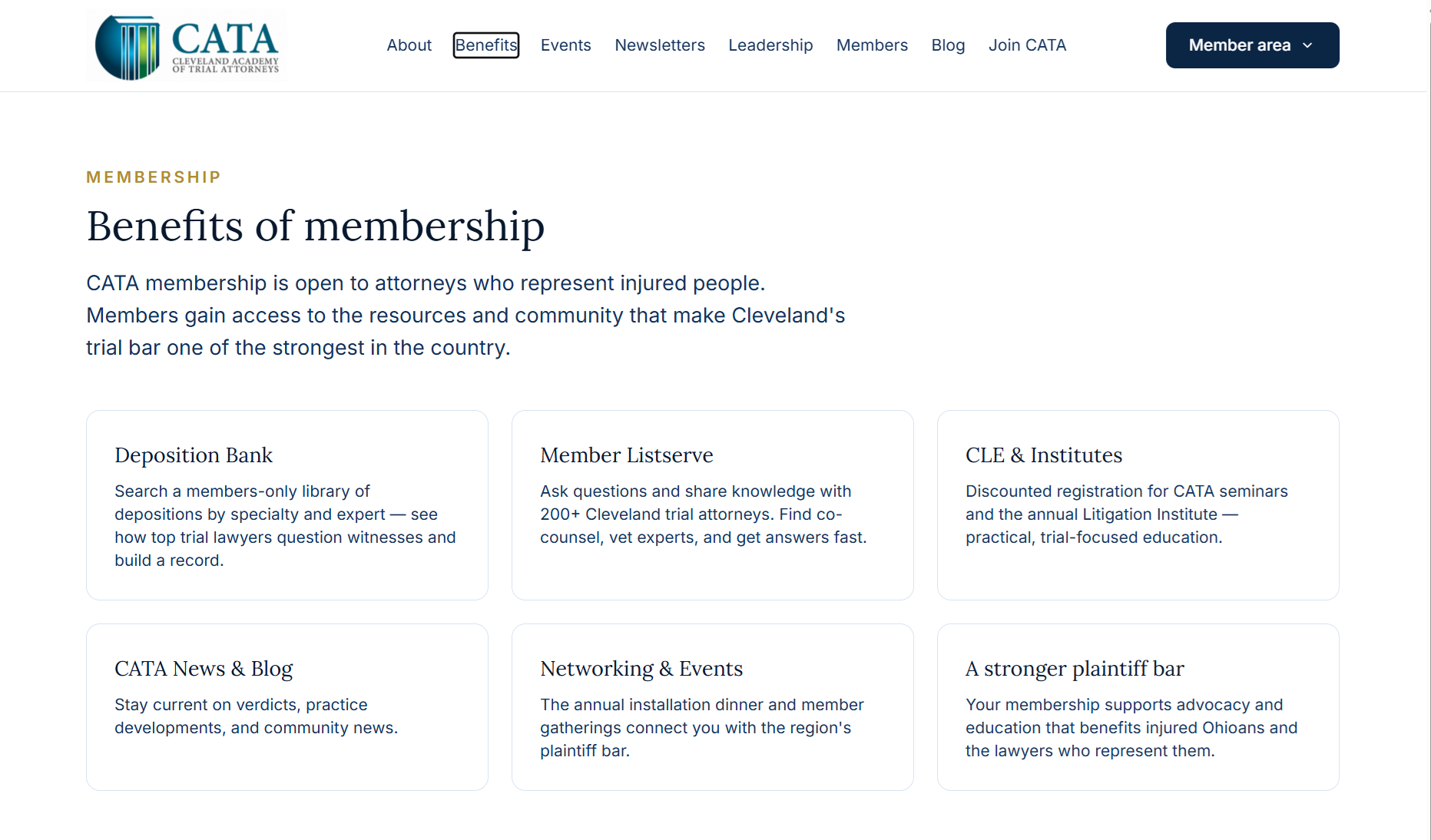 Screenshot of the Cleveland Academy of Trial Attorneys website