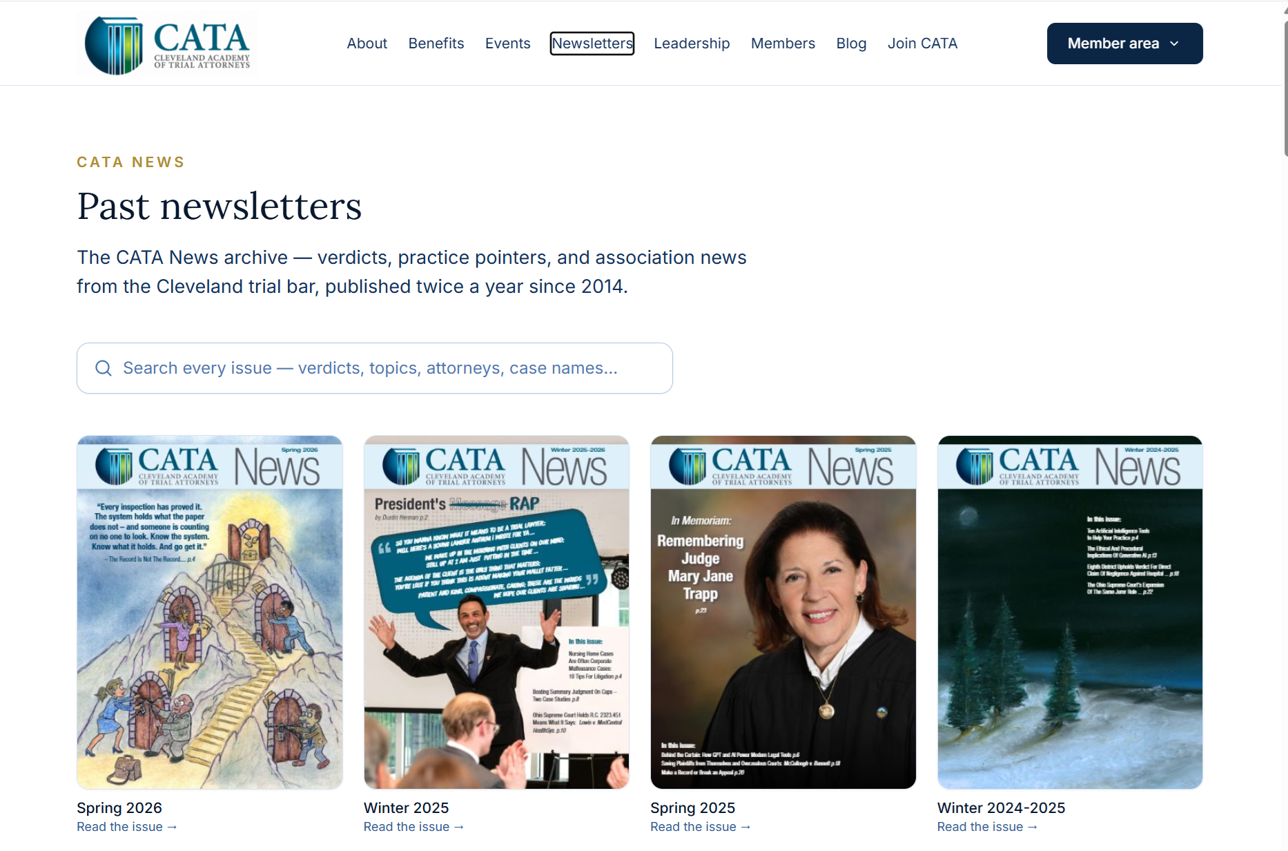 Screenshot of the Cleveland Academy of Trial Attorneys website