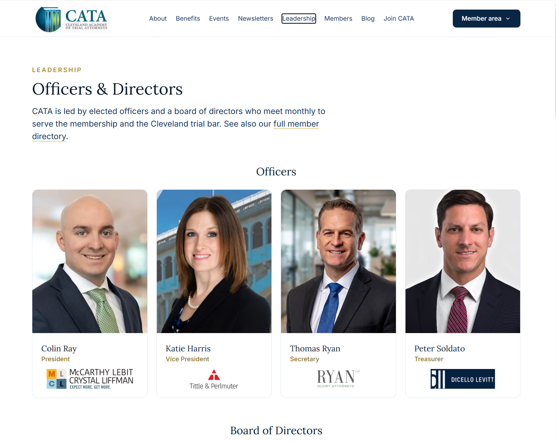 Screenshot of the Cleveland Academy of Trial Attorneys website