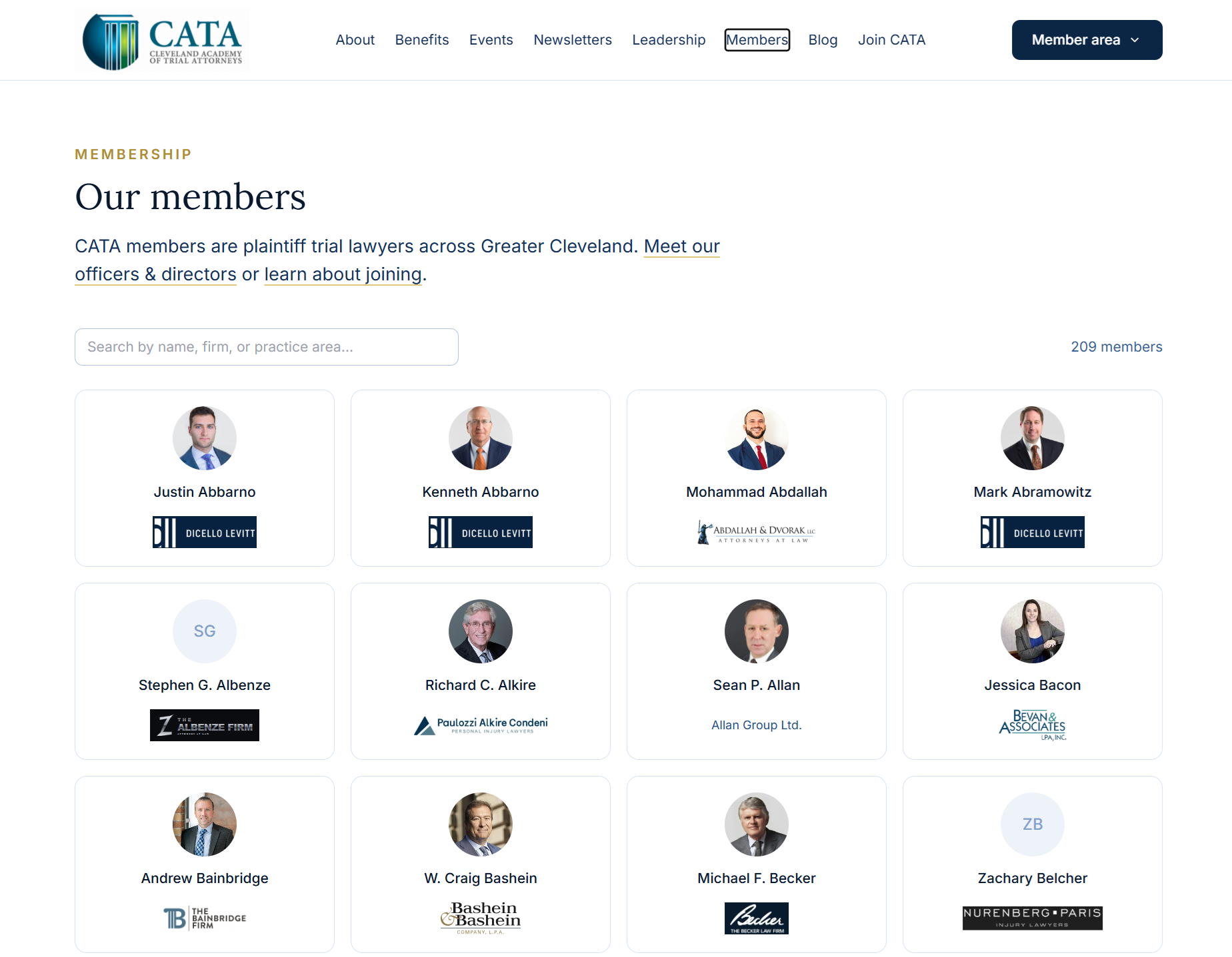 Screenshot of the Cleveland Academy of Trial Attorneys website