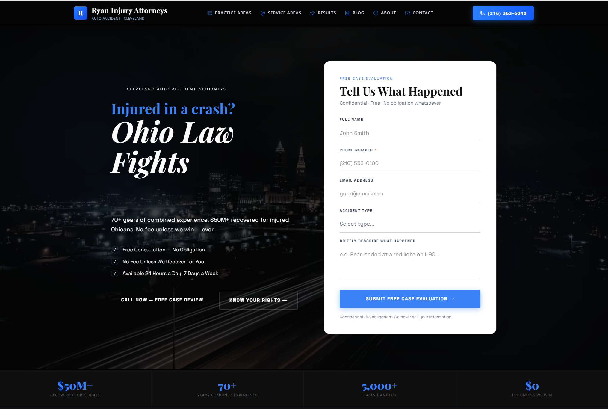 Screenshot of the Cleveland Accident Law Firm website