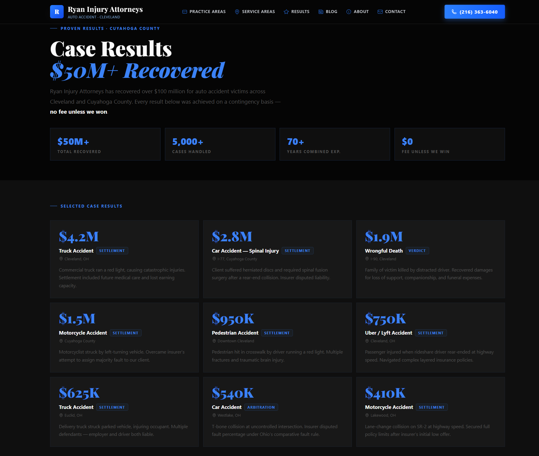 Screenshot of the Cleveland Accident Law Firm website