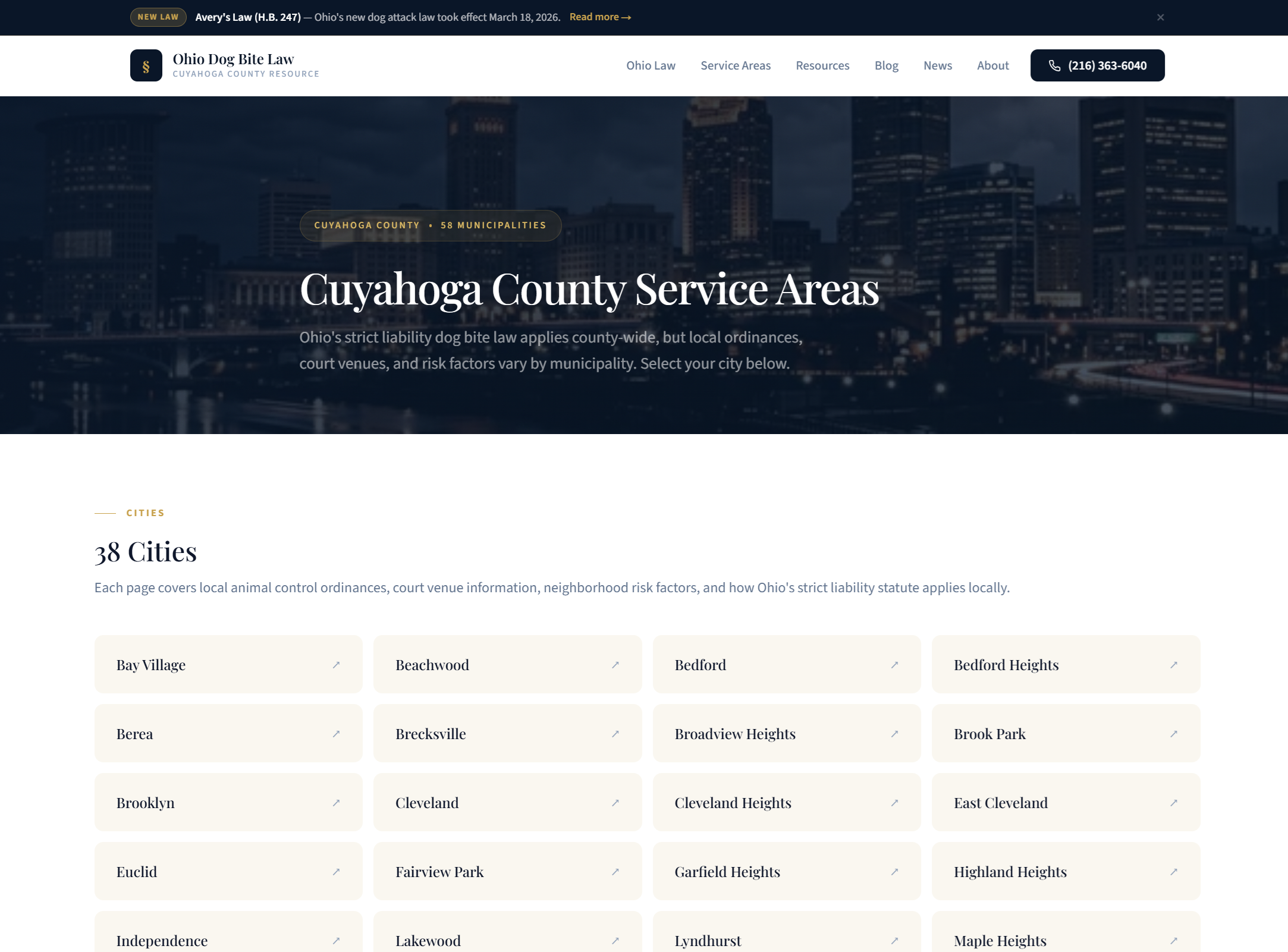 Screenshot of the Cleveland Dog Bite Lawyer website