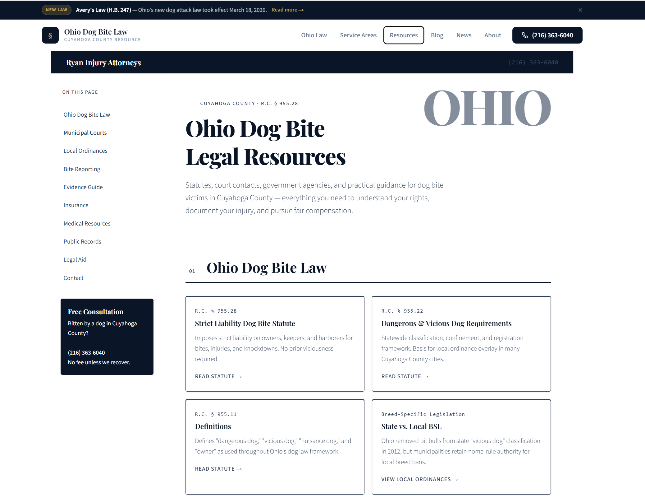 Screenshot of the Cleveland Dog Bite Lawyer website