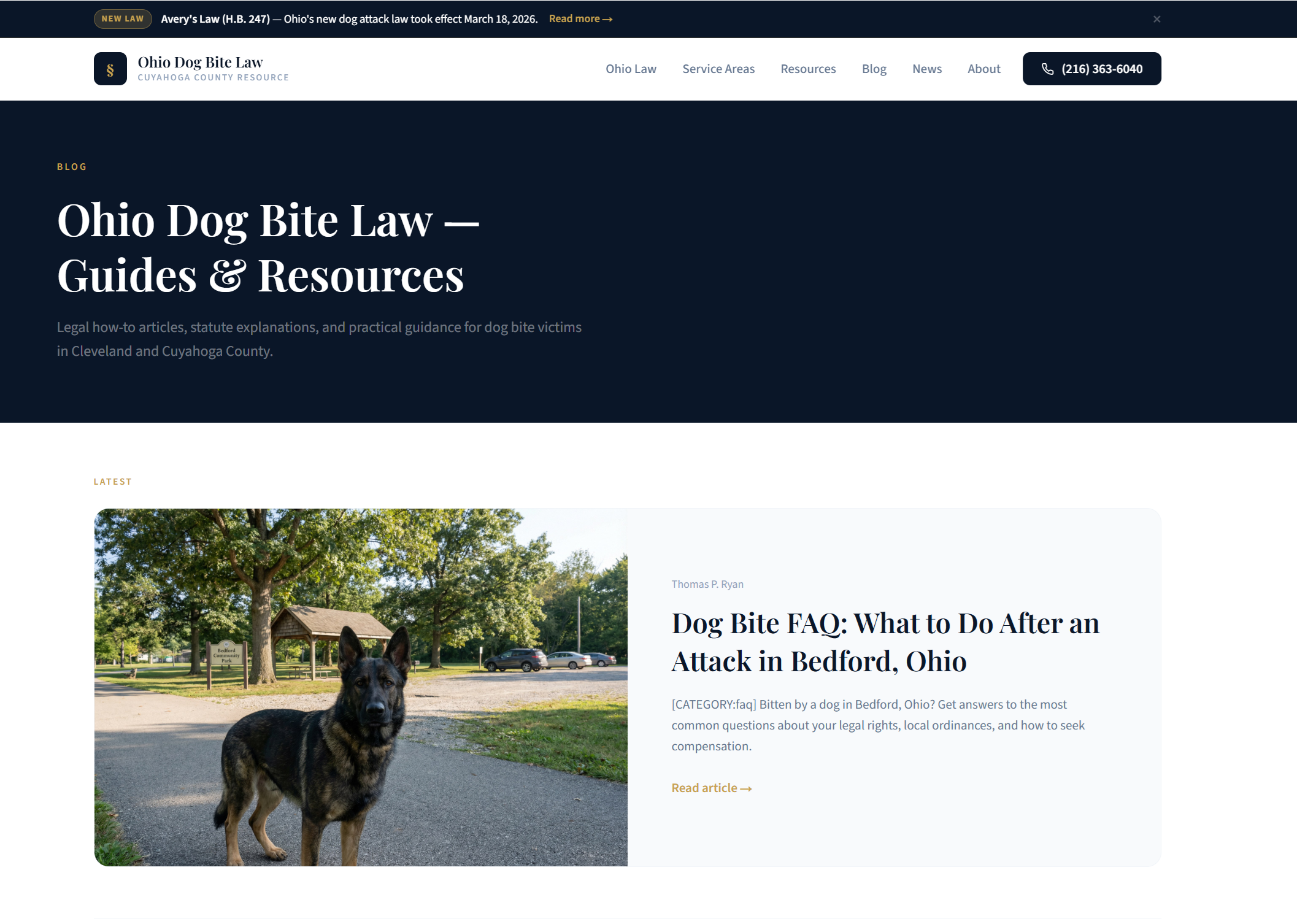 Screenshot of the Cleveland Dog Bite Lawyer website
