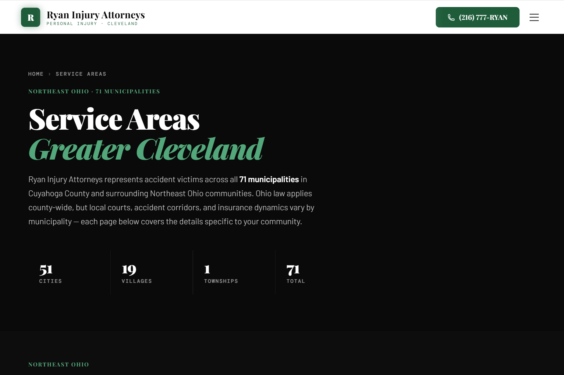 Screenshot of the Ryan Injury Attorneys website