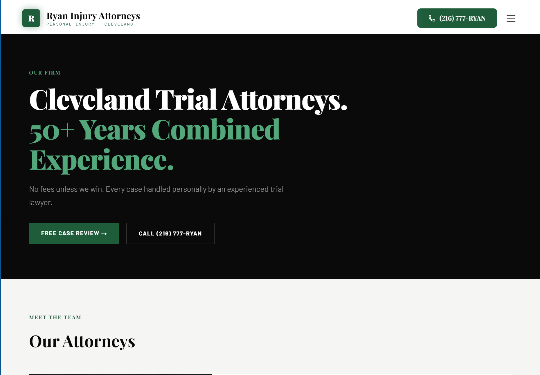 Screenshot of the Ryan Injury Attorneys website